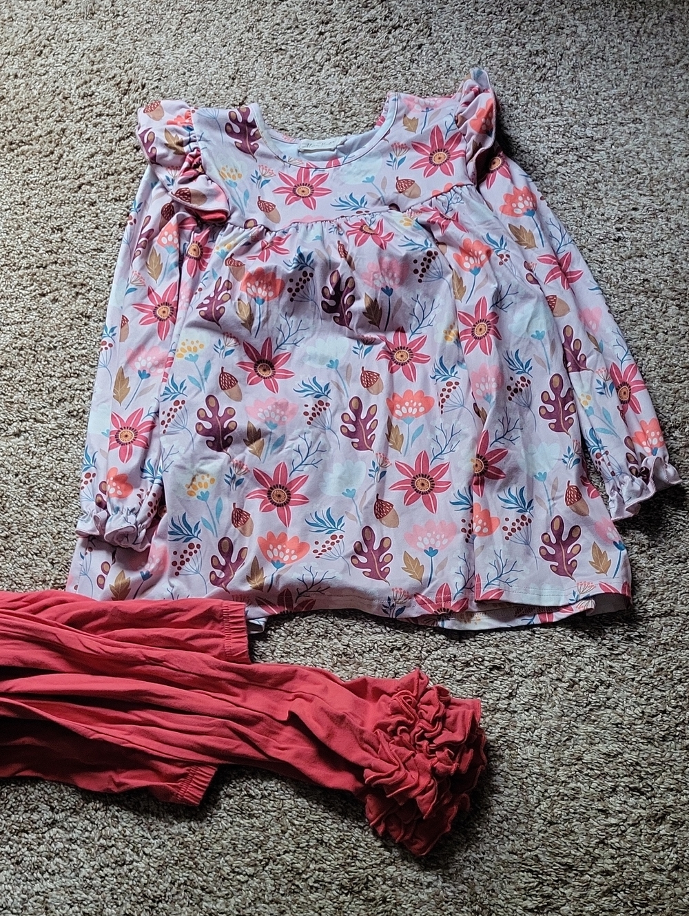 Girls' Pink Floral Long-Sleeve Top - Soft Ruffle Detail